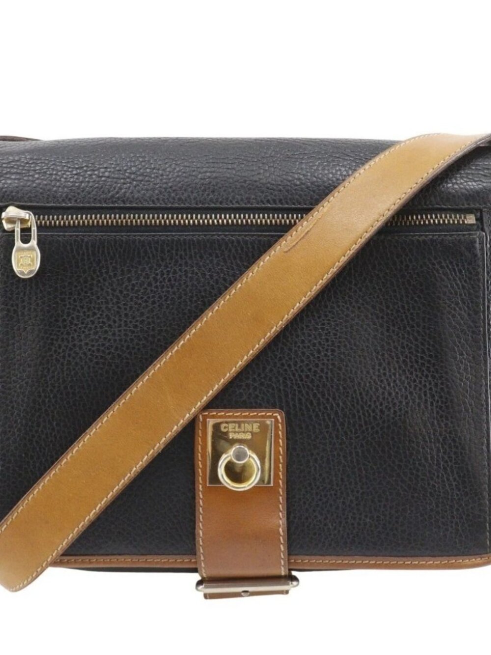 CELINE Old Celine Shoulder Bag vintage black Calfskin unisex